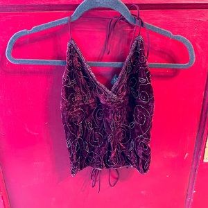 Maroon Medium chenille feel cami with pinkish- purple-maroon bead accents